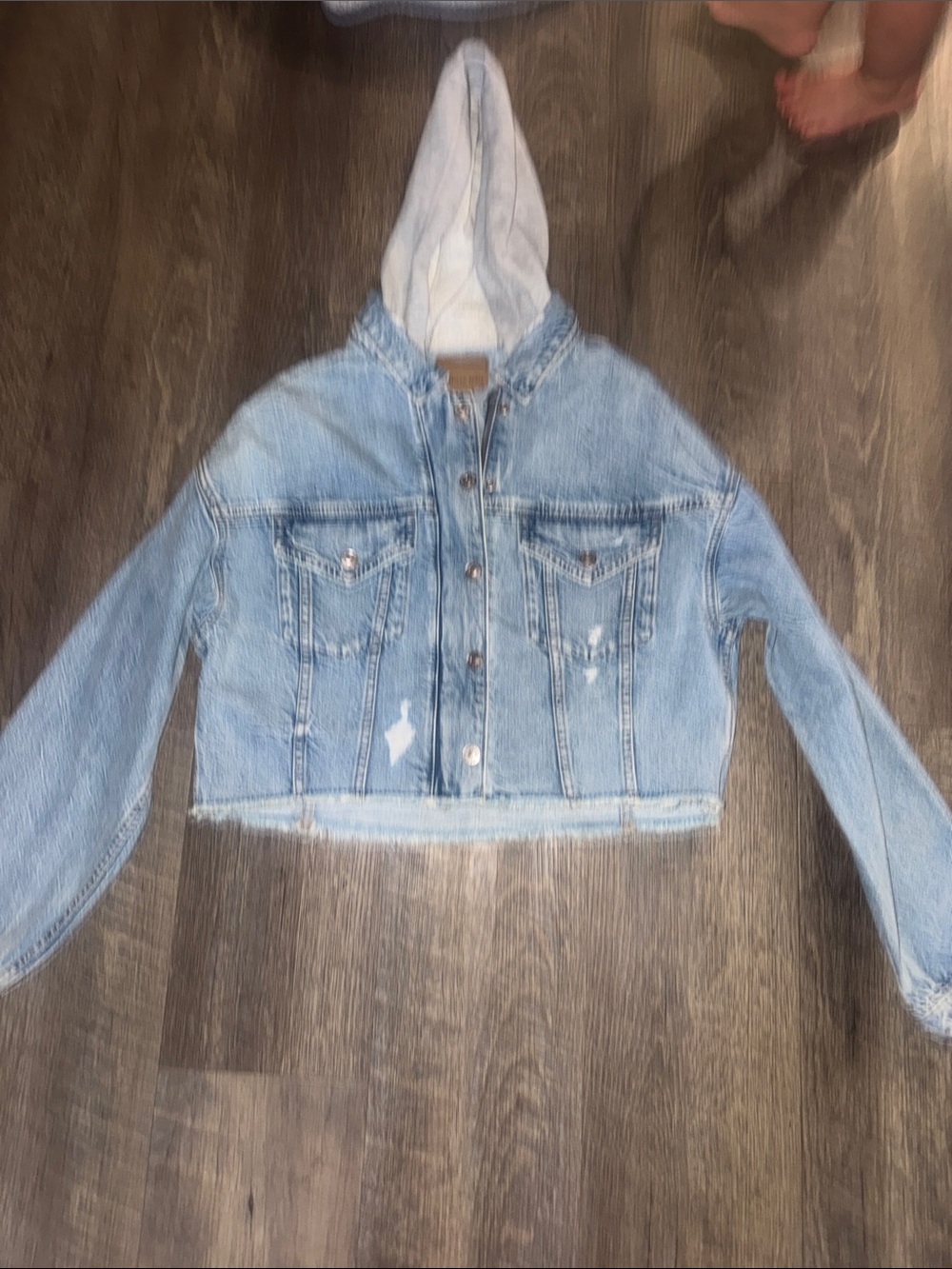 American Eagle Outfitters Light Blue Denim Hooded Jacket